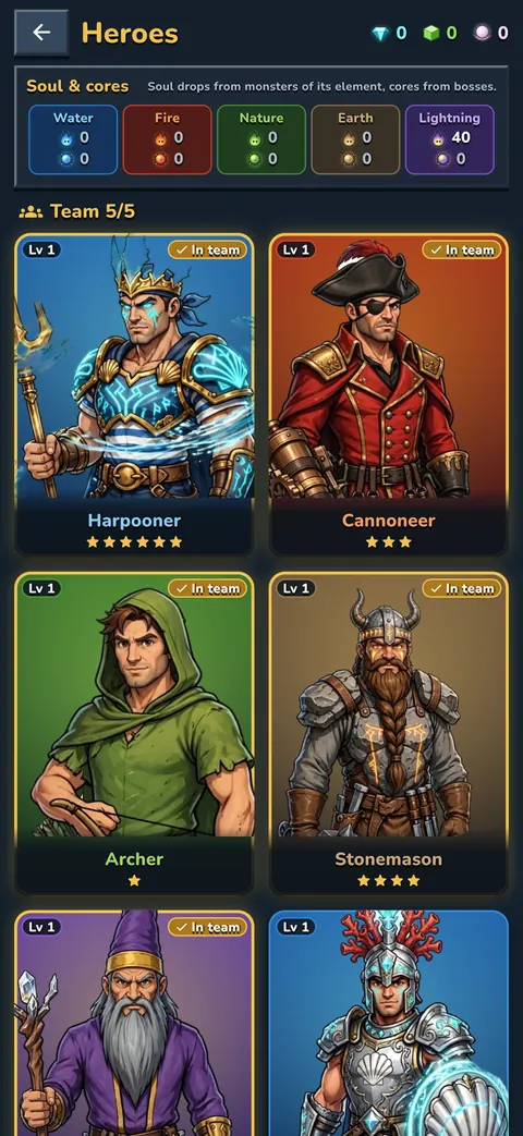 23 heroes across five elements
