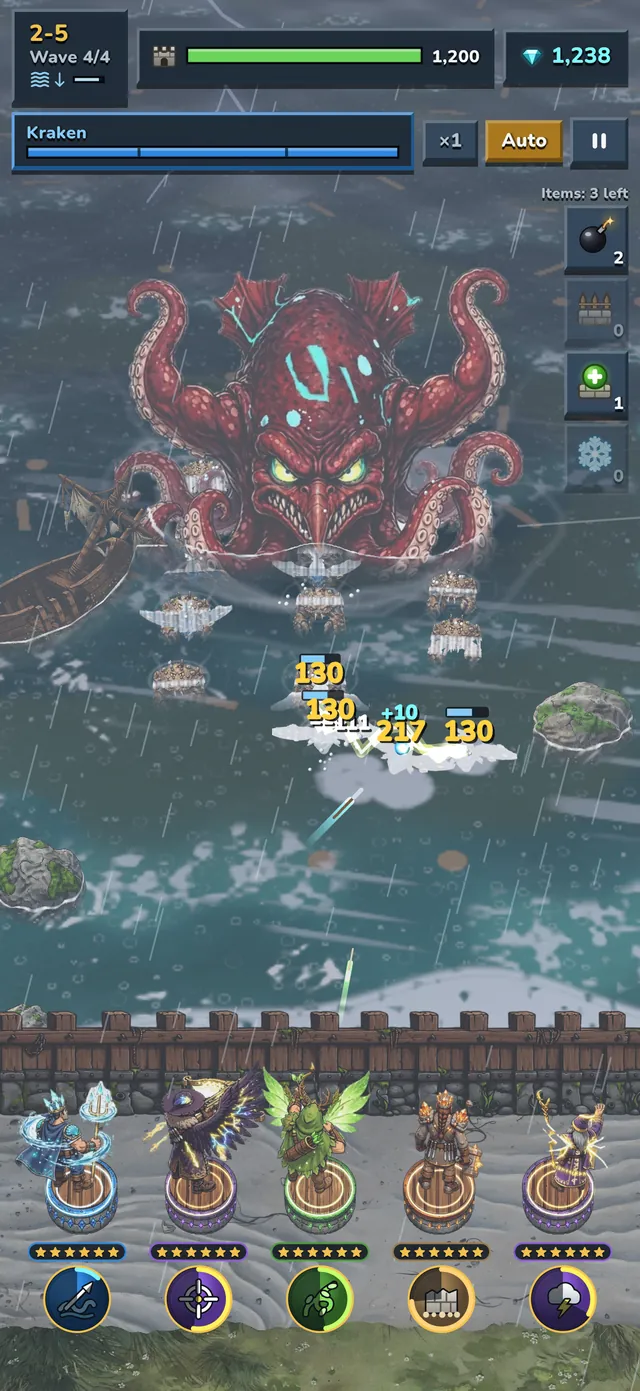Battle against the Kraken in a storm: five heroes on the sea wall